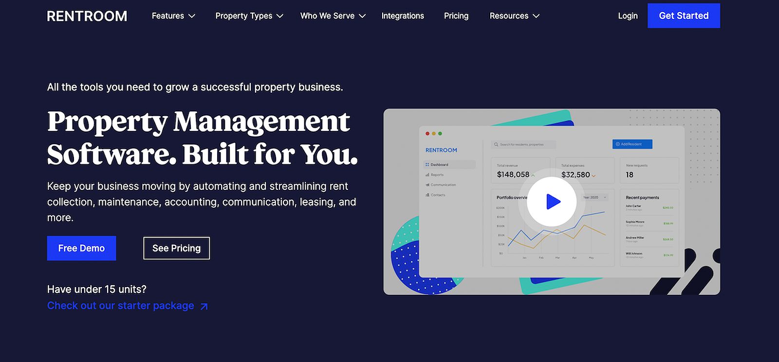 Rentroom homepage screenshot