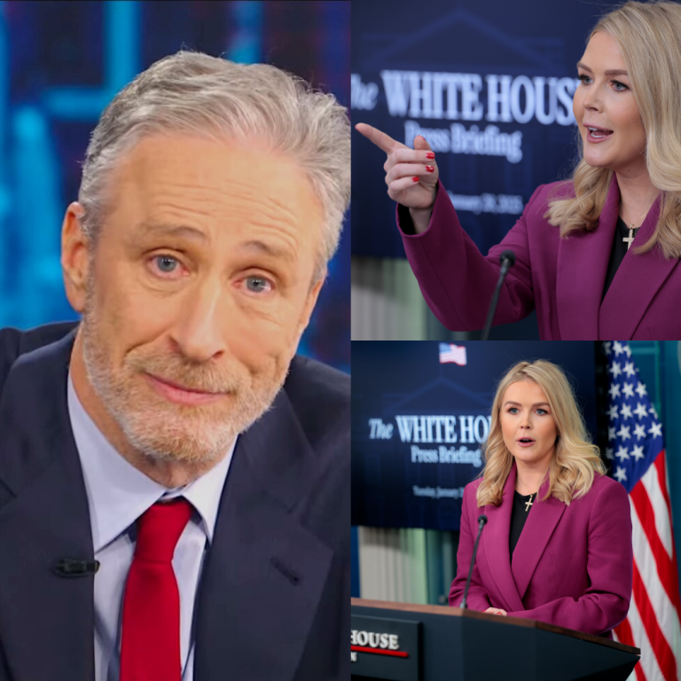 “Jon Stewart’s Cold 8-Word Burn Leaves Karoline Leavitt Speechless: Was This the Ultimate Power Move?”